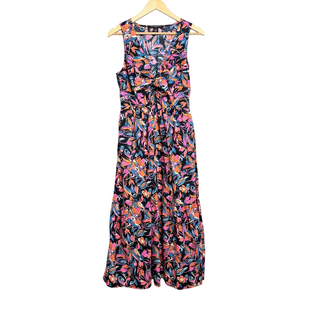 French‎ Connection Floral Twist Front Tiered Colorful Cotton Midi Dress M
